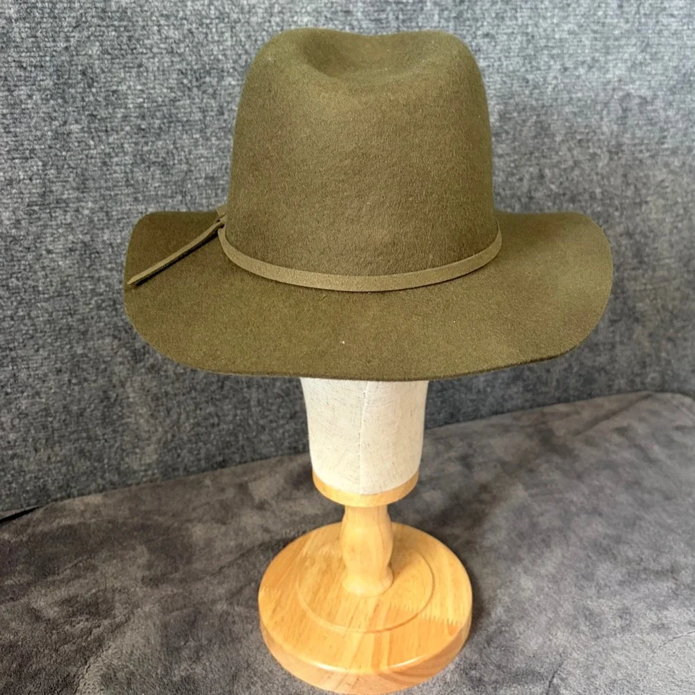 House of Harlow 1960 Fedora Womens OS Olive Green Wool Wide Brim Hat RN75343